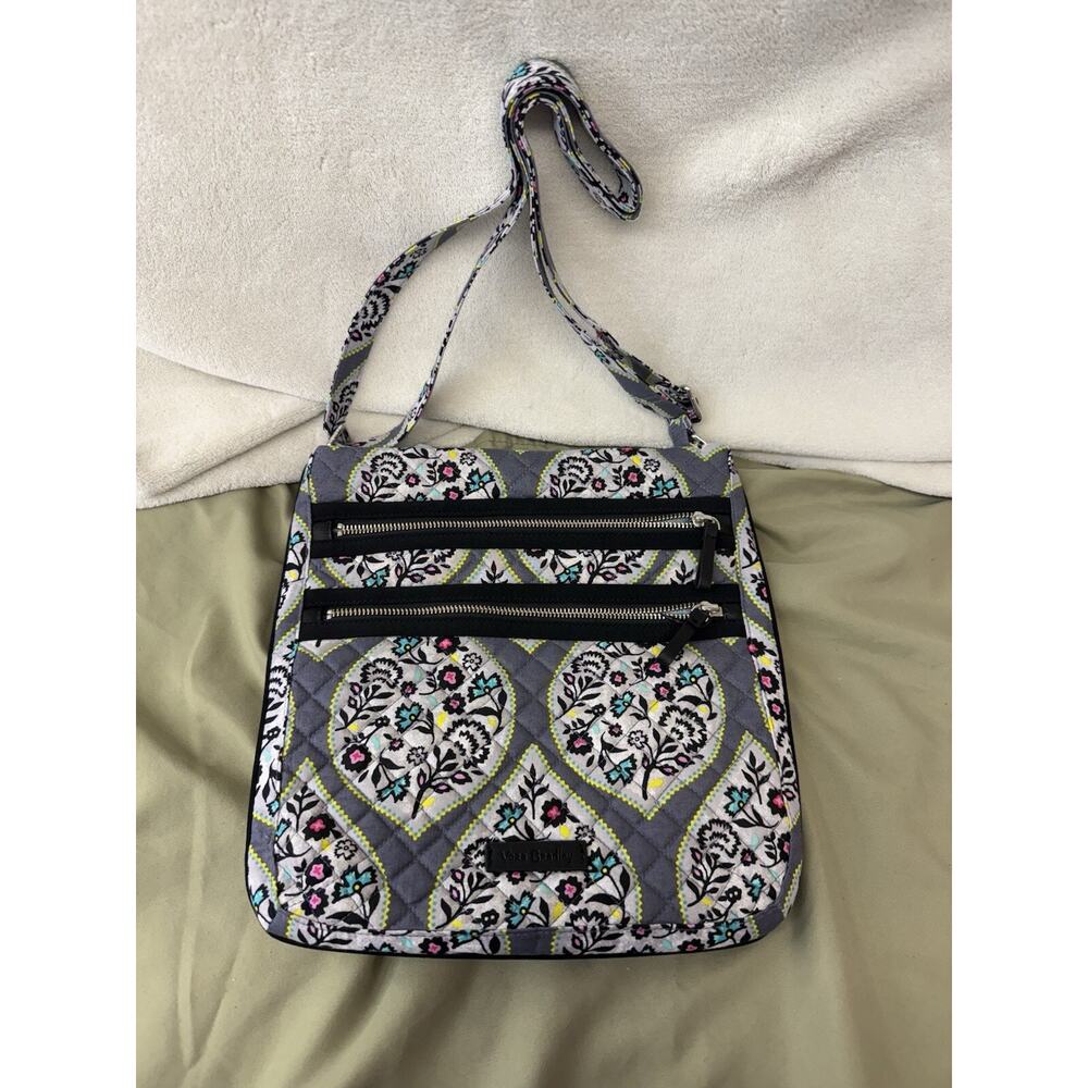 Vera Bradley Hipster Crossbody Bag Triple Zip Ink Paisley Black Gray